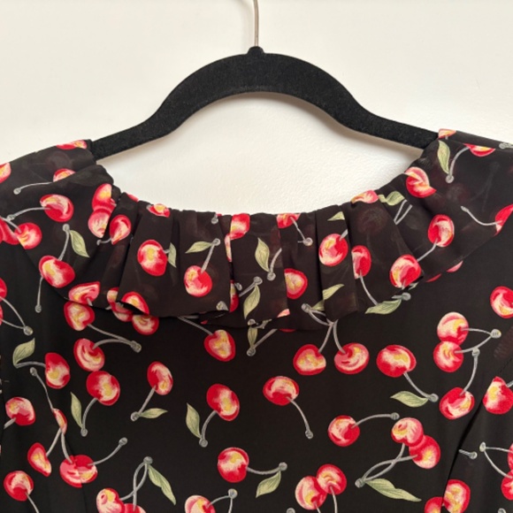 Collectif Black and Cherry Retro Flare Dress - Picture 4 of 12